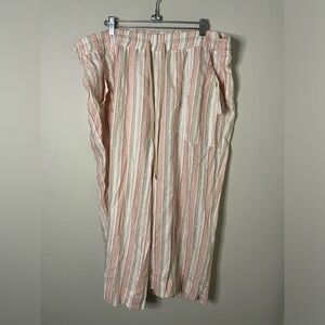 Land n Sea Linen Blend Pink & Tan Striped Wide Leg Pull-On Pants Sz 2X NWT